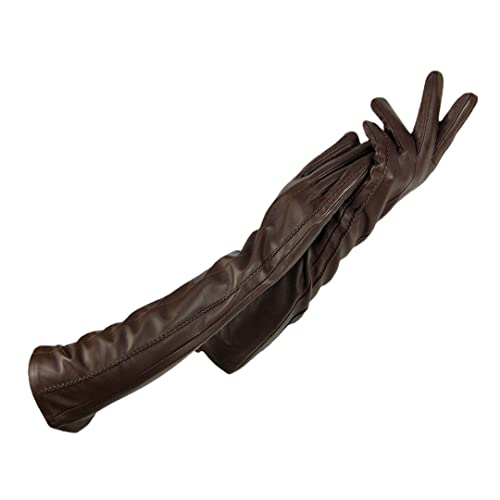 Damen Winter Warme Handschuhe Damen Handschuhe Kaschmir Futter Lange Handschuhe Ellenbogen Arm Ärmel Leder Handschuhe, dunkelbraun, 34 von keusyoi