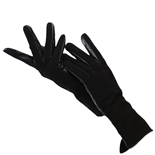 Mode Winter Warme Handschuhe Echtes Leder Wildleder Handschuhe Damen Lange Lederhandschuhe, Schwarz , 7 von keusyoi