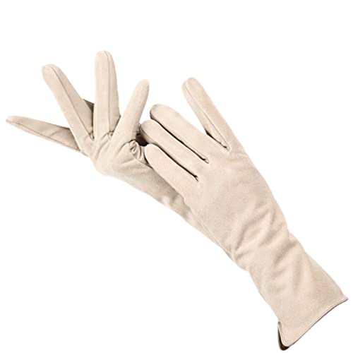 Mode Winter Warme Handschuhe Echtleder Wildleder Handschuhe Damen Lange Leder Handschuhe, beige, 7.5 von keusyoi
