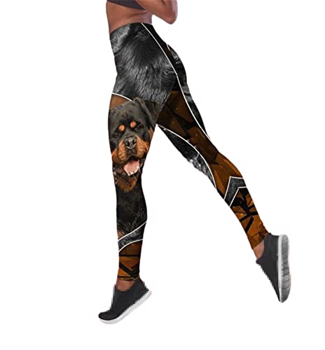 Modische 3D-Druck-Tier-Rottweiler-Leggings für Hunde, Damen, lässig, weiblich, sexy, hohe Taille, Kompressionshose, Lulg038, XXXX-Large von keusyoi