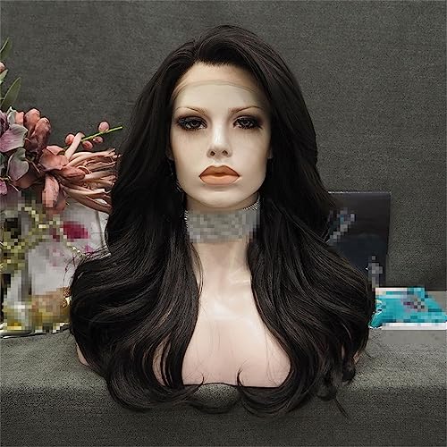 Perücke Schwarz Natürliche Perücke Vorne Synthetische Spitze Hitzebeständige Faser Täglich gewellte Perücke Für Frauen 20 Zoll Perücke Schwarz Natürliche Perücke Vorne Synthetische Spitze Hitzebeständige Faser Täglich gewellte Perücke Für Frauen 20 Zoll von keusyoi
