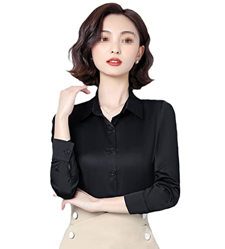 Seidenhemden für Damen, weißes Satin-Shirt, Damen, einfarbig, langärmelig, Blusen für Damen, Büro, Damen, Blusen, Schwarz , Small von keusyoi