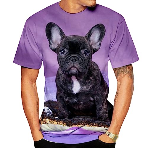 Tier Französische Bulldogge 3D-Druck T-Shirt Herren Damen Casual Tops Sommer Lose Rundhals Kurzarm T-Shirt von keusyoi