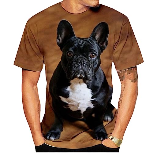 Tier Französische Bulldogge 3D-Druck T-Shirt Herren Damen Casual Tops Sommer Lose Rundhals Kurzarm T-Shirt von keusyoi