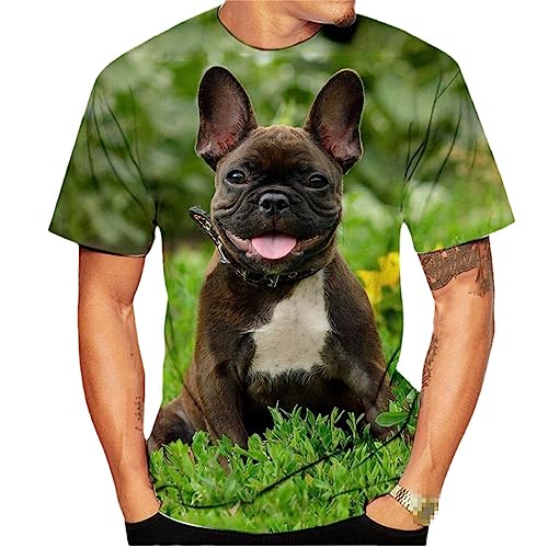 Tier Französische Bulldogge 3D-Druck T-Shirt Herren Damen Casual Tops Sommer Lose Rundhals Kurzarm T-Shirt von keusyoi