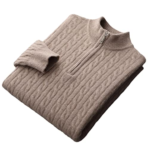 Winter Kaschmir Pullover Herren Stehkragen Pullover Reißverschluss Kragen Basic Shirts Herren Langarm Strickpullover, Khaki9, Large von keusyoi