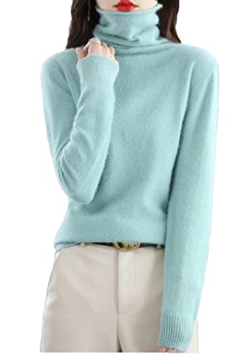 Winter Nerz Kaschmir Pullover Damen Casual Solid Sweater Basic Lose Rollkragen Bluse Tops, B, S von keusyoi