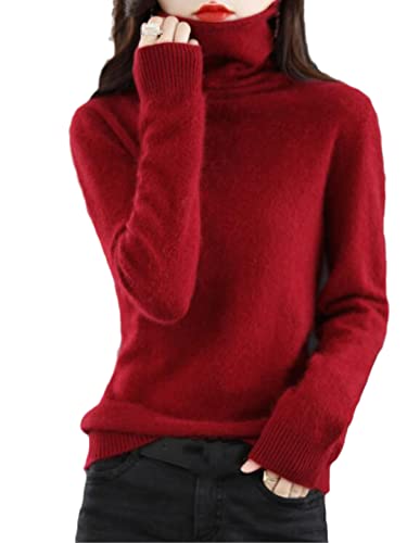 Winter Nerz Kaschmir Pullover Damen Casual Solid Sweater Basic Lose Rollkragen Bluse Tops, C, S von keusyoi