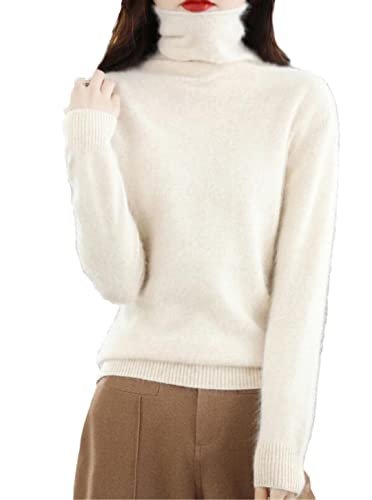 Winter Nerz Kaschmir Pullover Damen Casual Solid Sweater Basic Lose Rollkragen Bluse Tops, Beige, XL von keusyoi