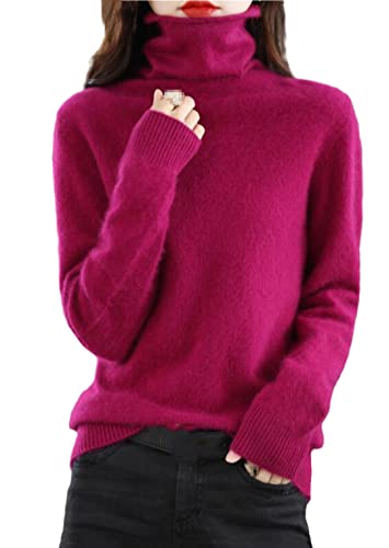 Winter Nerz Kaschmir Pullover Damen Casual Solid Sweater Basic Lose Rollkragen Bluse Tops, Burgunderfarben, XS von keusyoi