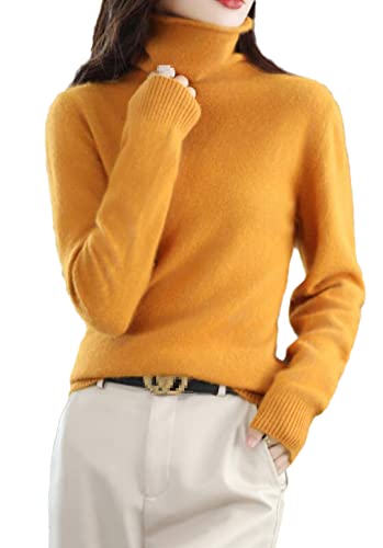 Winter Nerz Kaschmir Pullover Damen Casual Solid Sweater Basic Lose Rollkragen Bluse Tops, Gelb, M von keusyoi