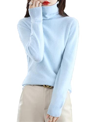Winter Nerz Kaschmir Pullover Damen Casual Solid Pullover Sweater Basic Lose Rollkragenpullover Bluse Tops, hellblau, M von keusyoi