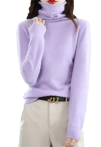 Winter Nerz Kaschmir Pullover Damen Casual Solid Sweater Basic Lose Rollkragen Bluse Tops, Lavendel, S von keusyoi
