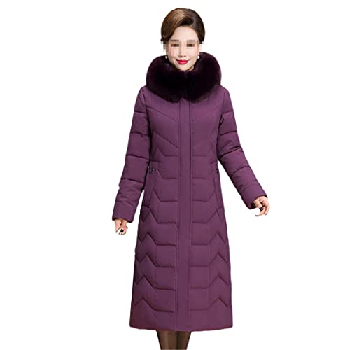 Winter warme Jacke Damen Lange Kapuze Parkas Pelzkragen Slim Dicke Daunen Baumwolle Jacke Wintermantel Frau Oberbekleidung, violett, 42 von keusyoi