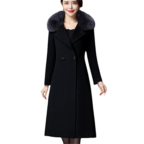 Wintermantel für Damen, Pelzkragen, Wollmantel, lässiger Trenchcoat mit langen Ärmeln, große Größe, Schwarz , 42 Wintermantel für Damen, Pelzkragen, Wollmantel, lässiger Trenchcoat mit langen Ärmeln, große Größe, Schwarz , 42 von keusyoi