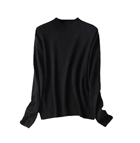keusyoi Damen Seide Kaschmir Stehkragen Pullover Damen Langarm Pullover Sweater Tops, Schwarz , M von keusyoi
