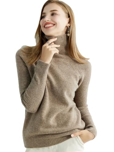 keusyoi Damen Strickpullover 100% Merinowolle Rollkragenpullover Langarm Pullover Pullover Pullover Herbst Winter Kleidung, 2, L von keusyoi