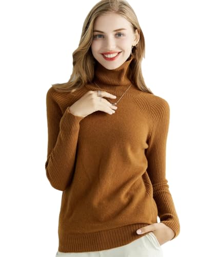 keusyoi Damen Strickpullover 100% Merinowolle Rollkragenpullover Langarm Pullover Pullover Pullover Herbst Winter Kleidung, caramel, XS keusyoi Damen Strickpullover 100% Merinowolle Rollkragenpullover Langarm Pullover Pullover Pullover Herbst Winter Kleidung, caramel, XS von keusyoi