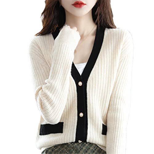 keusyoi Fashion Cashmere Sweater Damen V-Ausschnitt Cardigan 100% reine Wolle Strickoberteile Frühling und Herbst Lose Jacke von keusyoi