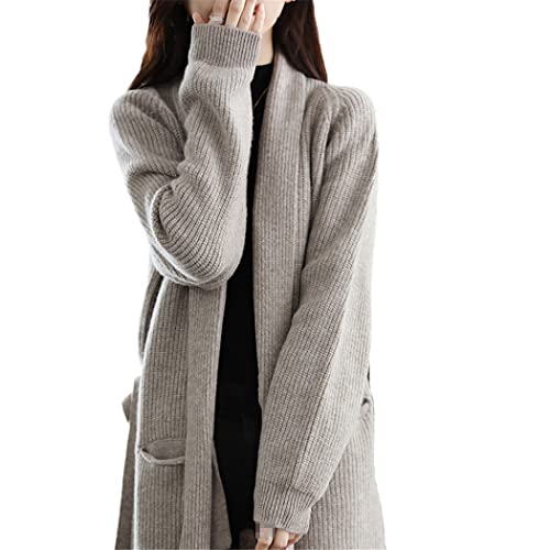 keusyoi Herbst 100% Wolle Cardigan Damen Einfarbig Dicker Pullover Warm Mode Lange Strickjacken Damen Langarm Mantel von keusyoi