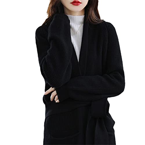 keusyoi Herbst 100% Wolle Cardigan Damen Einfarbig Dicker Pullover Warm Mode Lange Strickjacken Damen Langarm Mantel von keusyoi