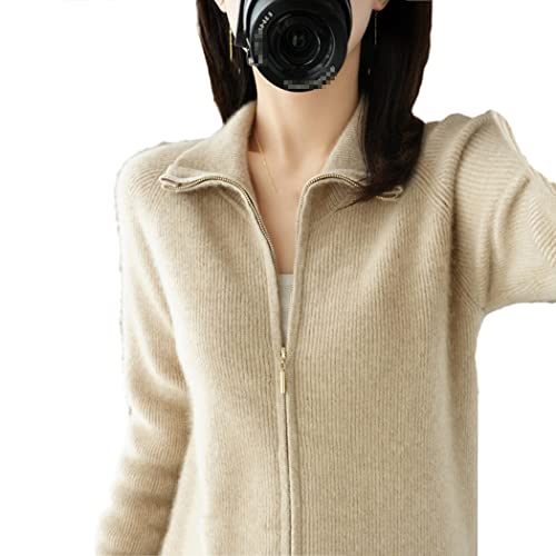 keusyoi Herbst 100% Wolle Pullover Damen Reißverschluss Revers Strickjacke Warm Strickpullover Damen Jacke Tops von keusyoi