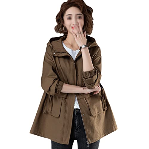keusyoi Herbst Damen Windbreaker Damen Casual Kapuze Basic Mantel Frühling Lose Reißverschluss Leichte Jacke Oberbekleidung, khaki, 50 von keusyoi