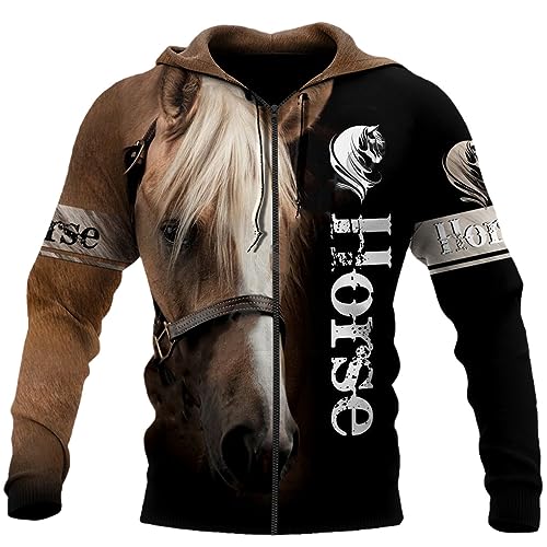 keusyoi Herbst Hoodies 3D Pferd Gedruckt Herren Sweatshirt Unisex Streetwear Zipper Pullover Langarm Casual Jacke von keusyoi