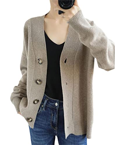 keusyoi Herbst V-Ausschnitt 100% Wolle Pullover Damen Kurz Strick Cardigan Lose Basic Kaschmir Pullover von keusyoi