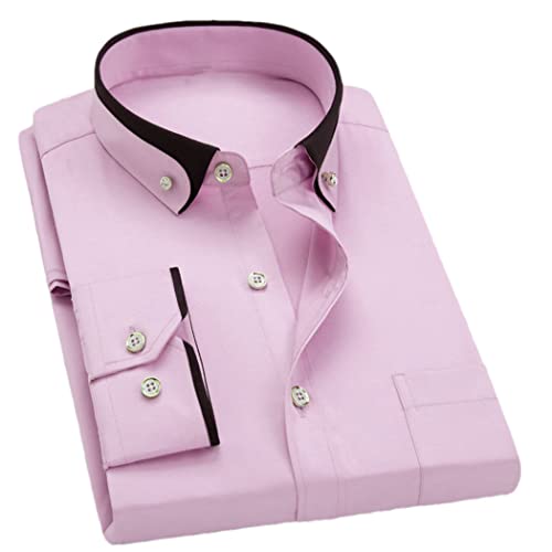keusyoi Herren Doppelkragen Hemd Langarm Formal Klassisches Business Kleid Hemd Schwarz Casual Slim Fit Atmungsaktives Hemd, rose, S von keusyoi