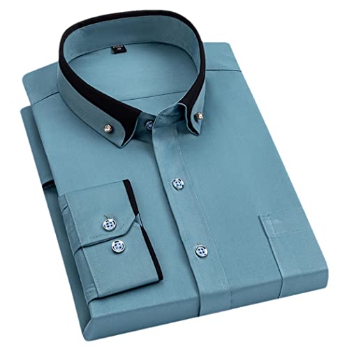 keusyoi Herren Hemden Langarm Bequem Atmungsaktiv Casual Stitching Herren Doppelkragen Hemd, 3, XXL von keusyoi