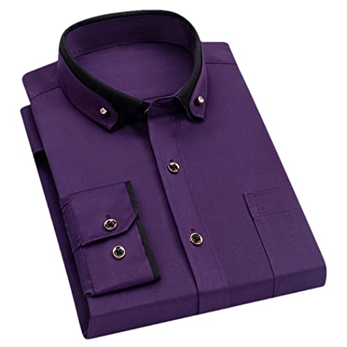 keusyoi Herren Hemden Langarm Bequem Atmungsaktiv Casual Stitching Herren Doppelkragen Hemd, 5, XXL von keusyoi