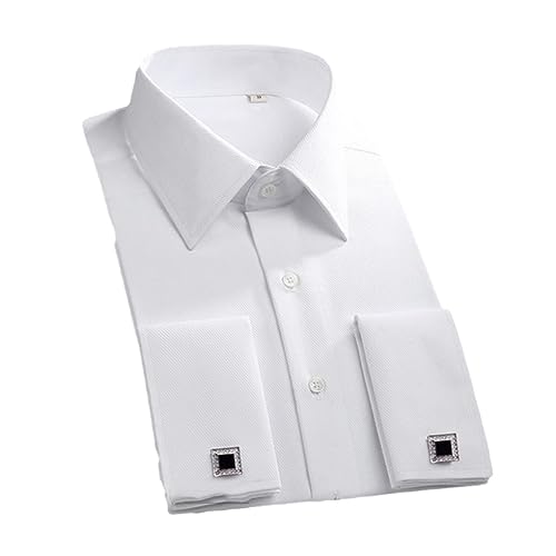 keusyoi Herrenhemd Mit Französischen Manschetten, Weißes Langarmhemd, Formelle Business-Knöpfe, Herrenhemden, Reguläre Passform, Hemd Mit Manschettenknöpfen von keusyoi