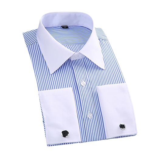 keusyoi Herrenhemd Mit Französischen Manschetten, Weißes Langarmhemd, Formelle Business-Knöpfe, Herrenhemden, Reguläre Passform, Hemd Mit Manschettenknöpfen von keusyoi