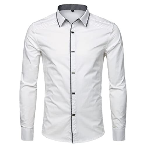 keusyoi Luxus Herren Kleid Hemden Slim Fit Druckknopf Baumwolle Hemd Herren Hemden Casual Button Down Formal Business Shirts, weiß, M von keusyoi