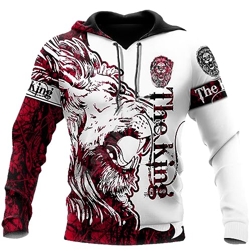 keusyoi Mode Herbst Hoodies 3D Löwe Gedruckt Herren Sweatshirt Unisex Rot Tattoo Zip Pullover Casual Jacke von keusyoi