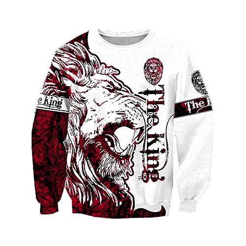 keusyoi Mode Herbst Hoodies 3D Löwe Gedruckt Herren Sweatshirt Unisex Rot Tattoo Zip Pullover Casual Jacke von keusyoi