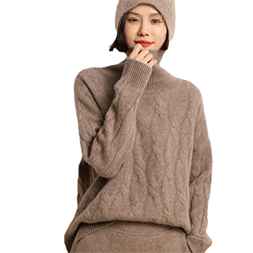 keusyoi Winter Damen 100% Kaschmir Pullover Weich High Neck Pullover Damen Lose Verdickter Strickpullover von keusyoi