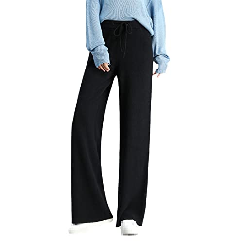 keusyoi Winter Damen 100% Wolle Hose Herbst Hohe Taille Strickhose Damen Dicke Weite Bein Hose, Schwarz , L keusyoi Winter Damen 100% Wolle Hose Herbst Hohe Taille Strickhose Damen Dicke Weite Bein Hose, Schwarz , L von keusyoi
