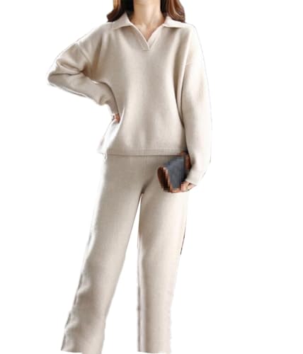 Keusyoi Winter Kaschmir Anzug: Frauen Lose Pullover, Breite Bein Hosen, Zwei-Stück Weibliche Gestrickte Woll Sets von keusyoi
