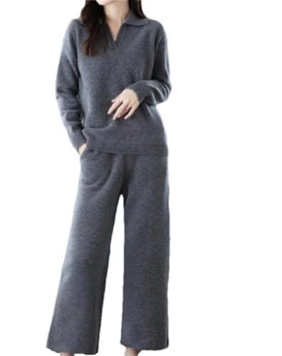 keusyoi Winter Kaschmir Anzug Frauen Lose Pullover Pullover Breite Bein Hosen Zwei-Stück Weibliche Gestrickte Woll Pullover Sets von keusyoi