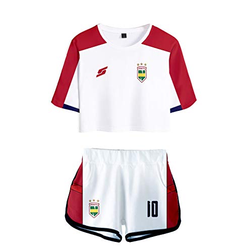 Damen Mädchen Anime Captain Tsubasa Casual Trainingsanzug, Kurzarm T-Shirt & Shorts Set Zweiteiliges Set Ozora Tsubasa Cosplay Kostüm von kewing