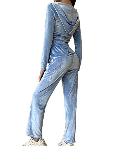 Damen Velours Velvet Trainingsanzug Zip Up Kapuzenoberteile + Lange Hosen Spielanzug Sport Gym Jogginganzug Lounge Wear von kewing