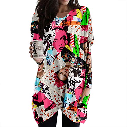 Frauen Ölgemälde Lose Kleid - Grafikdruck Beiläufig Übergröße Atmungsaktive Langarm Bluse T-Shirt Kleider von kewing