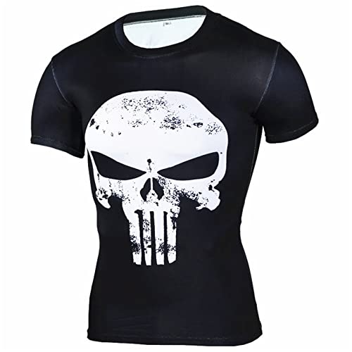 Herren Compression Shirt UV-Schutz Schnelltrocknend Compression Rash Guard Totenkopf Print Langarm Stretch Atmungsaktiv Fitness Fightwear Top von kewing