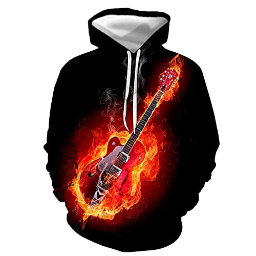 Herren Hoodie Flame Guitar 3D Print Pullover Unisex Fashion Kapuzen-Sweatshirt mit Taschen von kewing