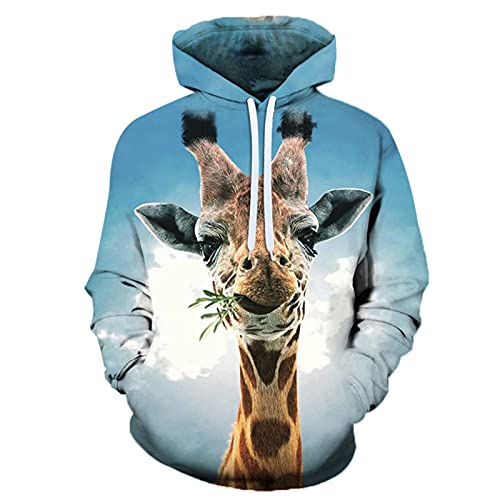 Herren Hoodies 3D Hoodies Animal Giraffe Print Pullover Langarm-Kapuzen-Sweatshirt mit Taschen von kewing