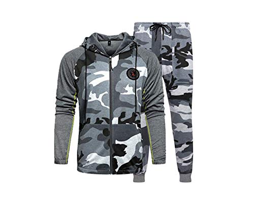 Herren Jugend Trainingsanzug Militär Style Camouflage Print Zip Hoodie und Jogging Jogginghose Zweiteiler Set von kewing