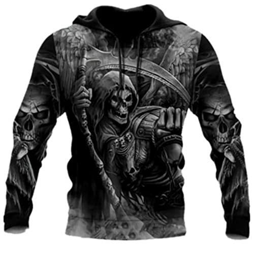 Herren Sensenmann Totenkopf Kapuzenpulli Retro Gothic Skelett Druck Sweatshirt lässig Langarm Kapuzenpullover mit Taschen von kewing