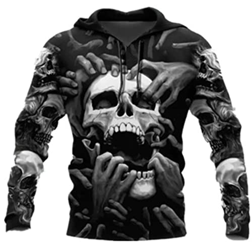 Herren Sensenmann Totenkopf Kapuzenpulli Retro Gothic Skelett Druck Sweatshirt lässig Langarm Kapuzenpullover mit Taschen von kewing